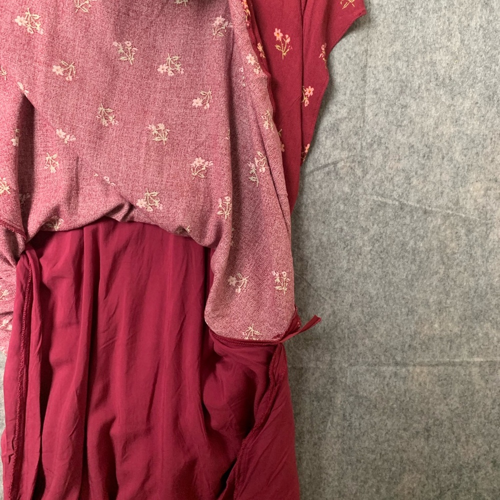 Free People Women Size Large Floral Boho Tie-Detail Mini Tea Dress Earth Red - Picture 3 of 11